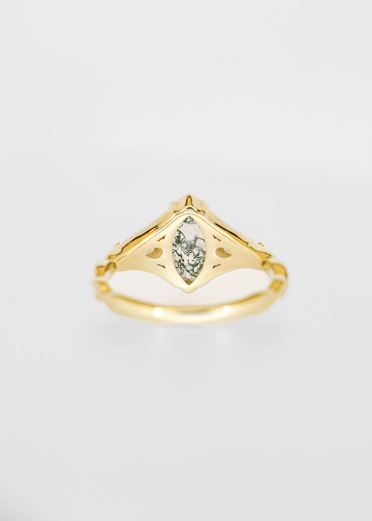 The Shea | .74ct Marquise Moss Agate | Yellow Gold