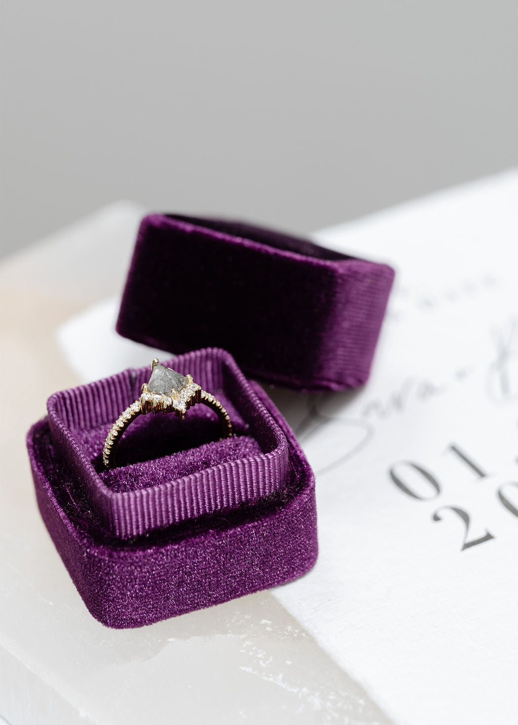 The Selene | 14k | White | Size 6.5 | Stone Moissanite | Round | 5.5mm | Purple Ring Box | Custom Engraving: +$0