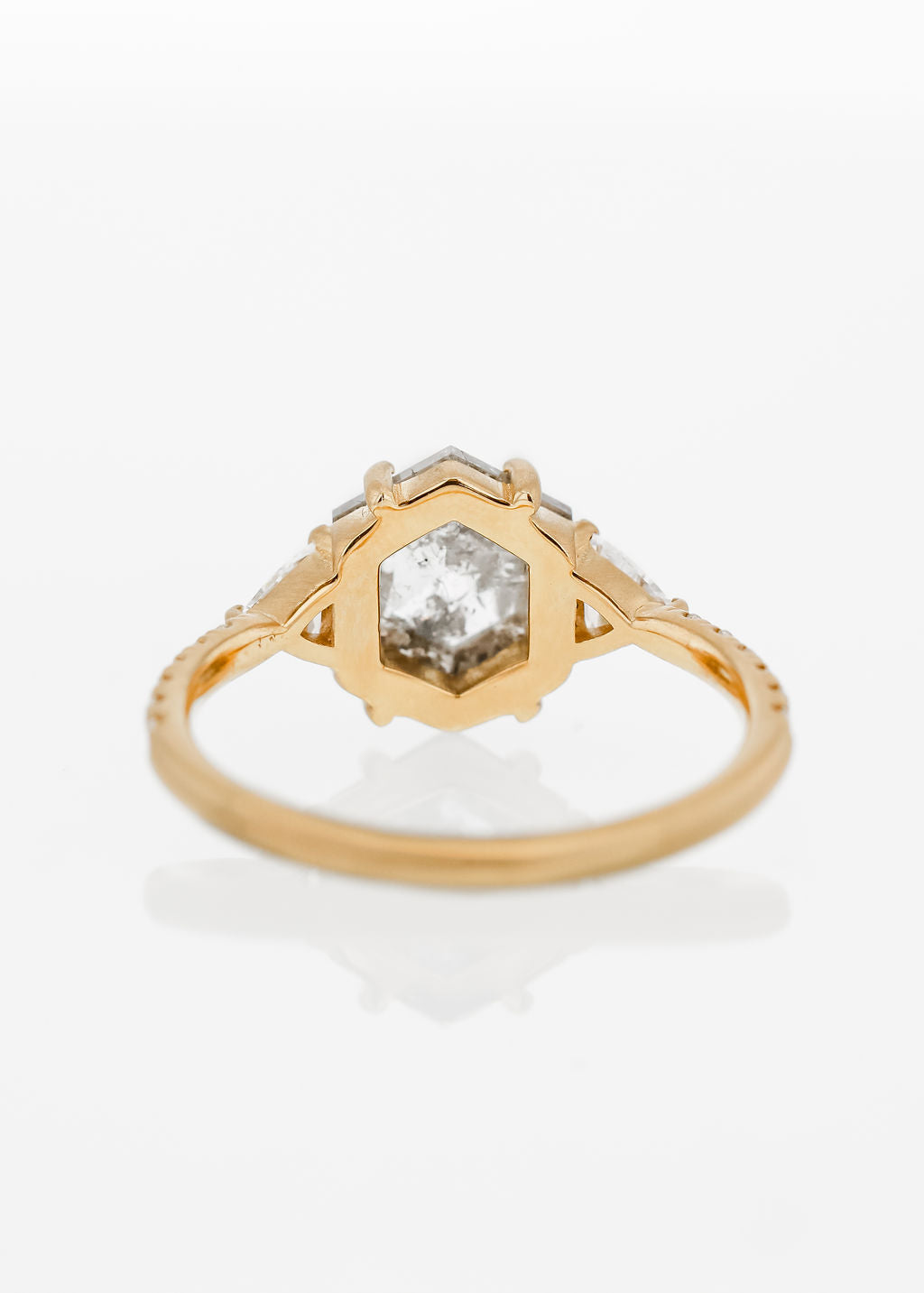 Accented Solitaire | 1.81ct Hexagon Salt and Pepper Diamond | 18k Yellow Gold
