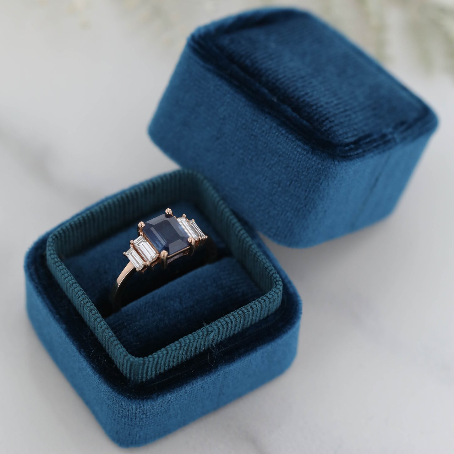 The Calisto | Platinum | White | Size 6 | Stone EMC13 | Blue Ring Box | Custom Engraving: +$0