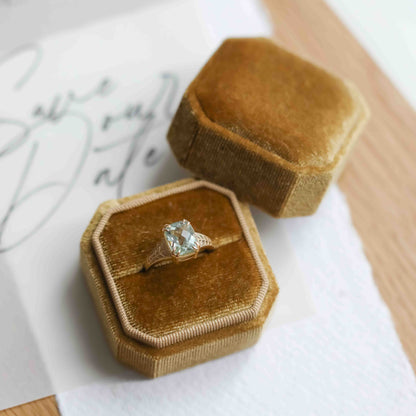 The Vega | 14k | White | Size 5.5 | Stone MOS258 | Apricot Ring Box | Custom Engraving:  +$0