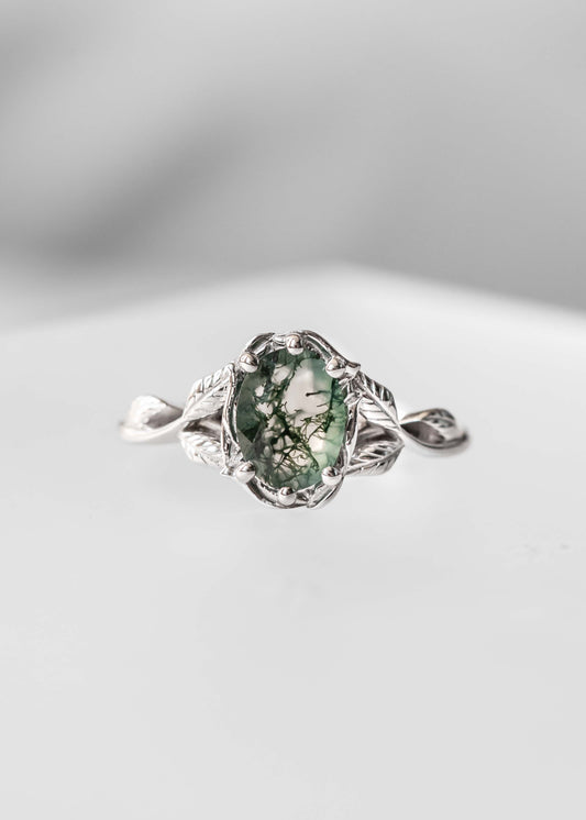 The Mira | .96ct Oval Moss Agate | White Gold