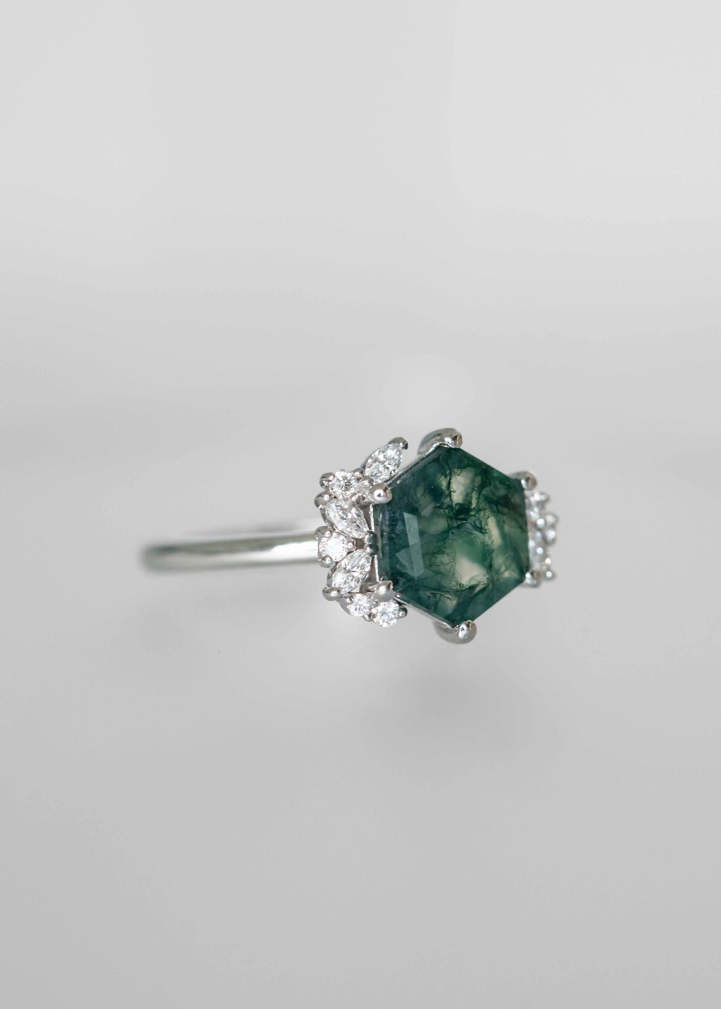 The Talia | 1.74ct Hexagon Moss Agate | White Gold