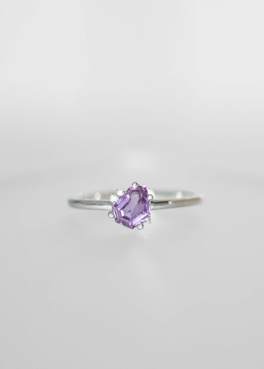 funky pink sapphire ring, asymmetrical sapphire ring, 14K white gold engagement ring, unique sapphire engagement ring, cluster setting, feminine engagement ring, non-traditional engagement ring, pastel sapphire ring, custom sapphire ring, white gold alternative engagement ring