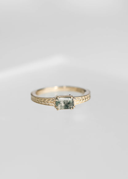 The Sage | .63ct Emerald Cut Moss Agate | Yellow Gold