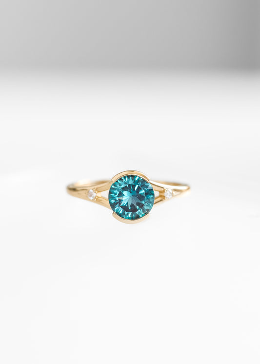 alexandrite engagement ring, lab alexandrite ring, 14k yellow gold engagement ring, Gemma setting ring, round alexandrite ring, color changing gemstone ring, alternative bridal ring, unique engagement ring
