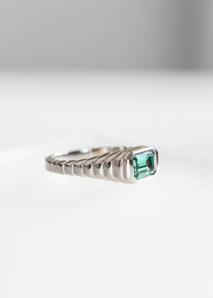 The Vulcan (Ribbed) | 1.11ct Emerald Teal Moissanite | White Gold