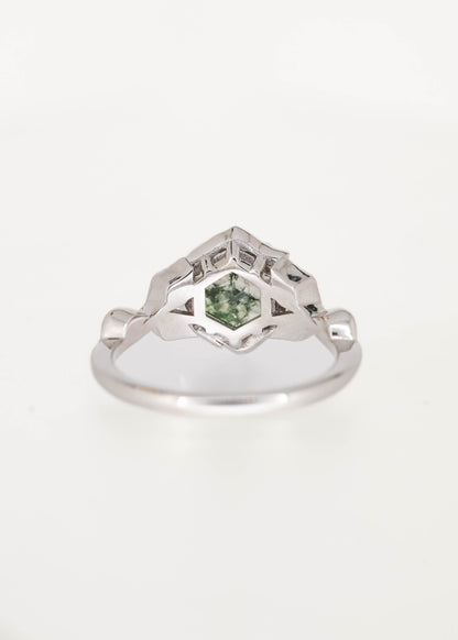 The Mira | 1.43ct Hexagon Moss Agate | White Gold