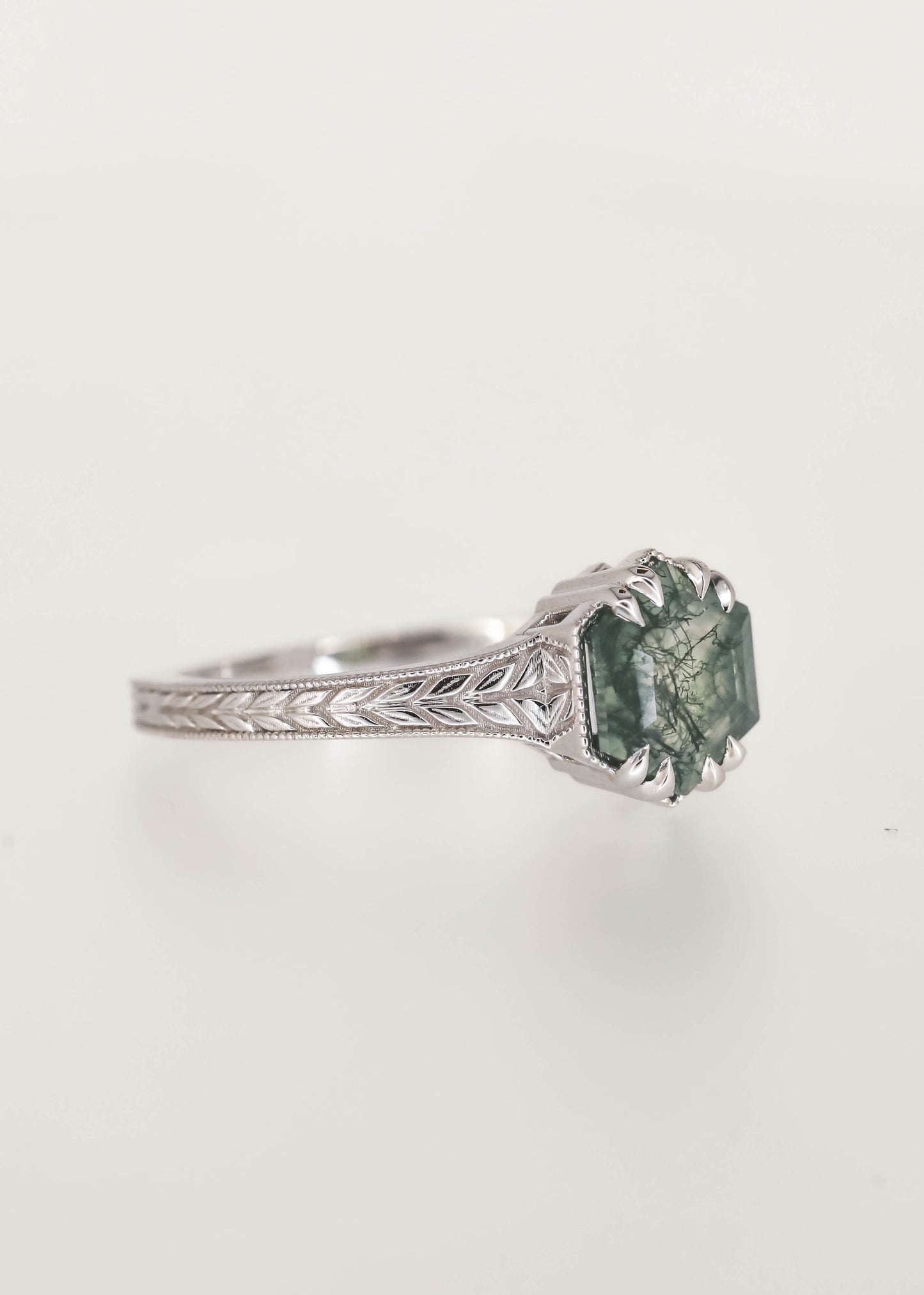 The Sage | 1.22ct Hexagon Moss Agate | White Gold