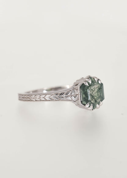 The Sage | 1.22ct Hexagon Moss Agate | White Gold