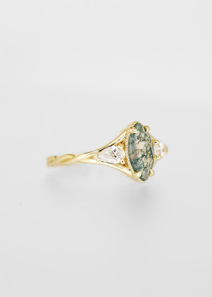 The Shea | .74ct Marquise Moss Agate | Yellow Gold