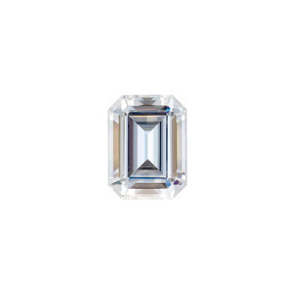 The Portia | 14k | White | Size 7.5 | Stone Moissanite | Emerald | 8x6mm | Gray Ring Box | Custom Engraving:  +$0