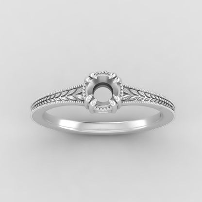 The Sage | 14k | White | Size 9 | Stone Moissanite | Emerald | 8x6mm | Moss Ring Box | Custom Engraving:  +$0