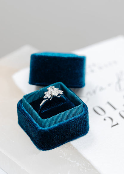 The Saturn | 14k | White | Size 7 | Stone Moissanite | Round | 7.5mm | Blue Ring Box | Custom Engraving:  +$0