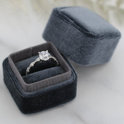 The Calisto | 14k | White | Size 7 | Stone MOS168 | Gray Ring Box | Custom Engraving:  +$0