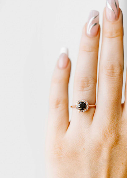 The Ophelia Ring | .79ct | Black Round Diamond | Rose Gold