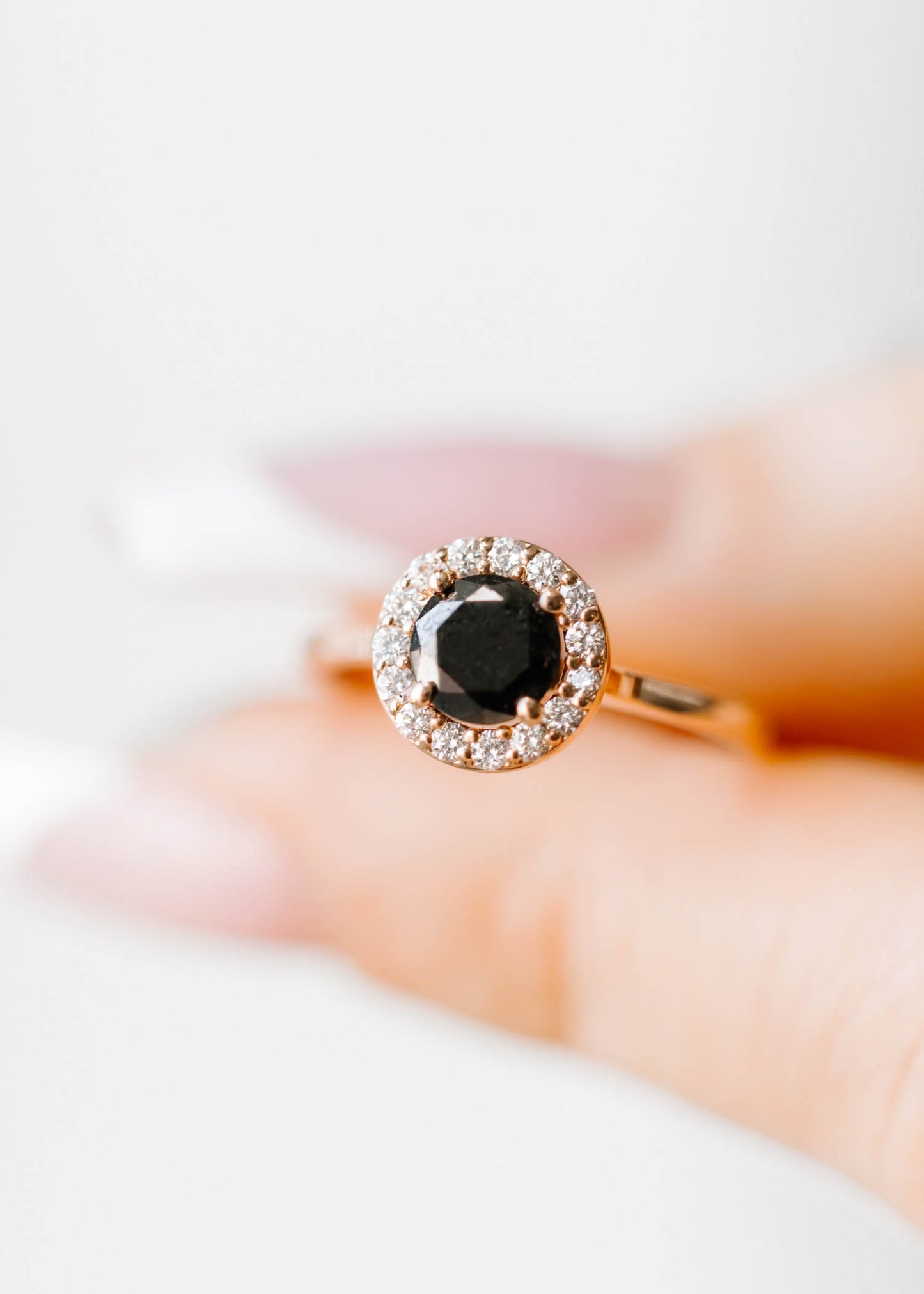 The Ophelia Ring | .79ct | Black Round Diamond | Rose Gold