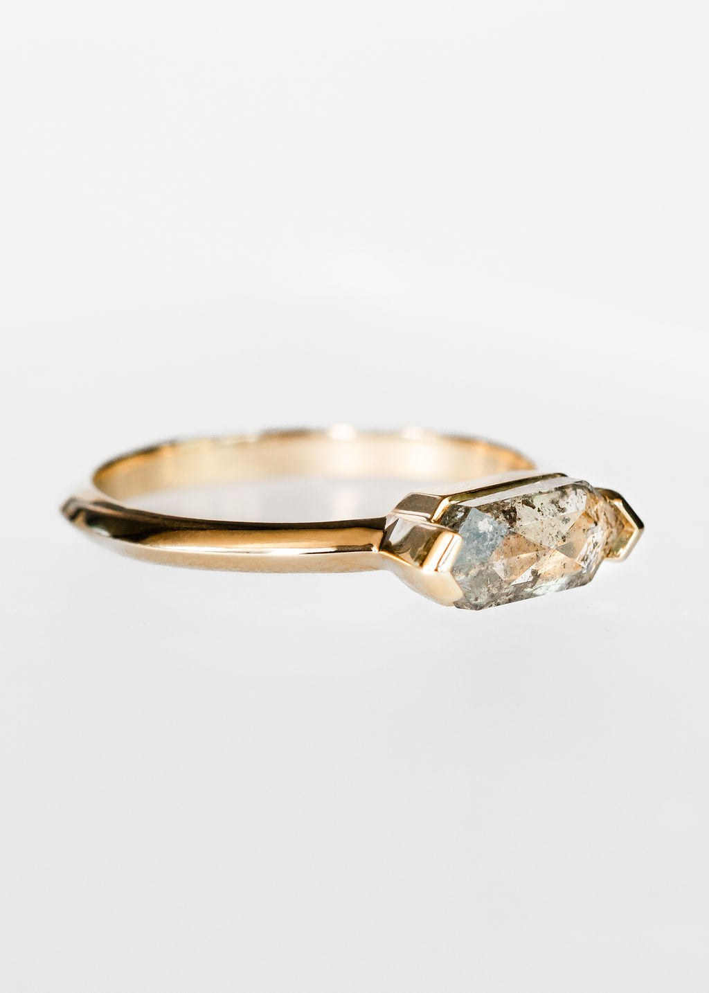 The Lyra | .95ct Hexagon Salt and Pepper Diamond | Yellow Gold