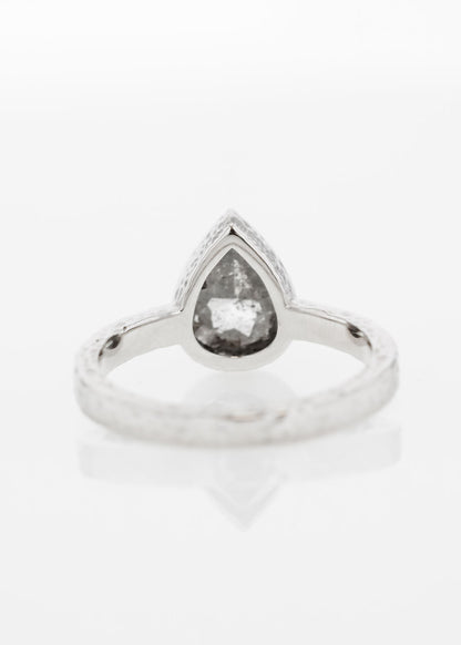 The Leda | 1.58ct Pear Salt and Pepper Diamond | 18k White Gold