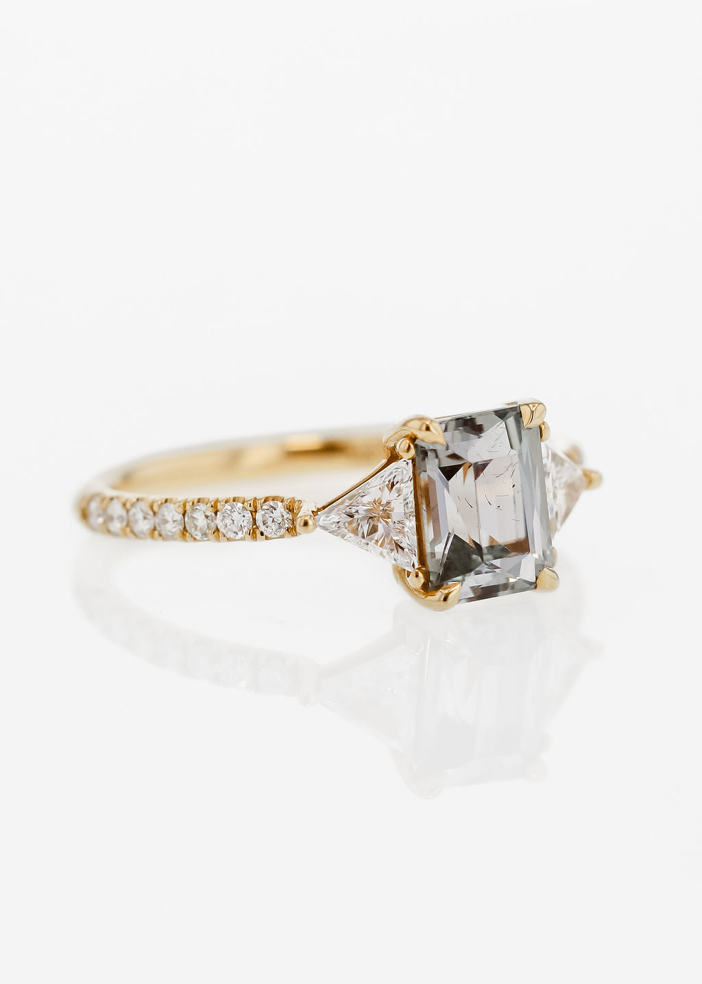 Accented Solitaire | 1.46ct Emerald Gray Sapphire | 18k Yellow Gold