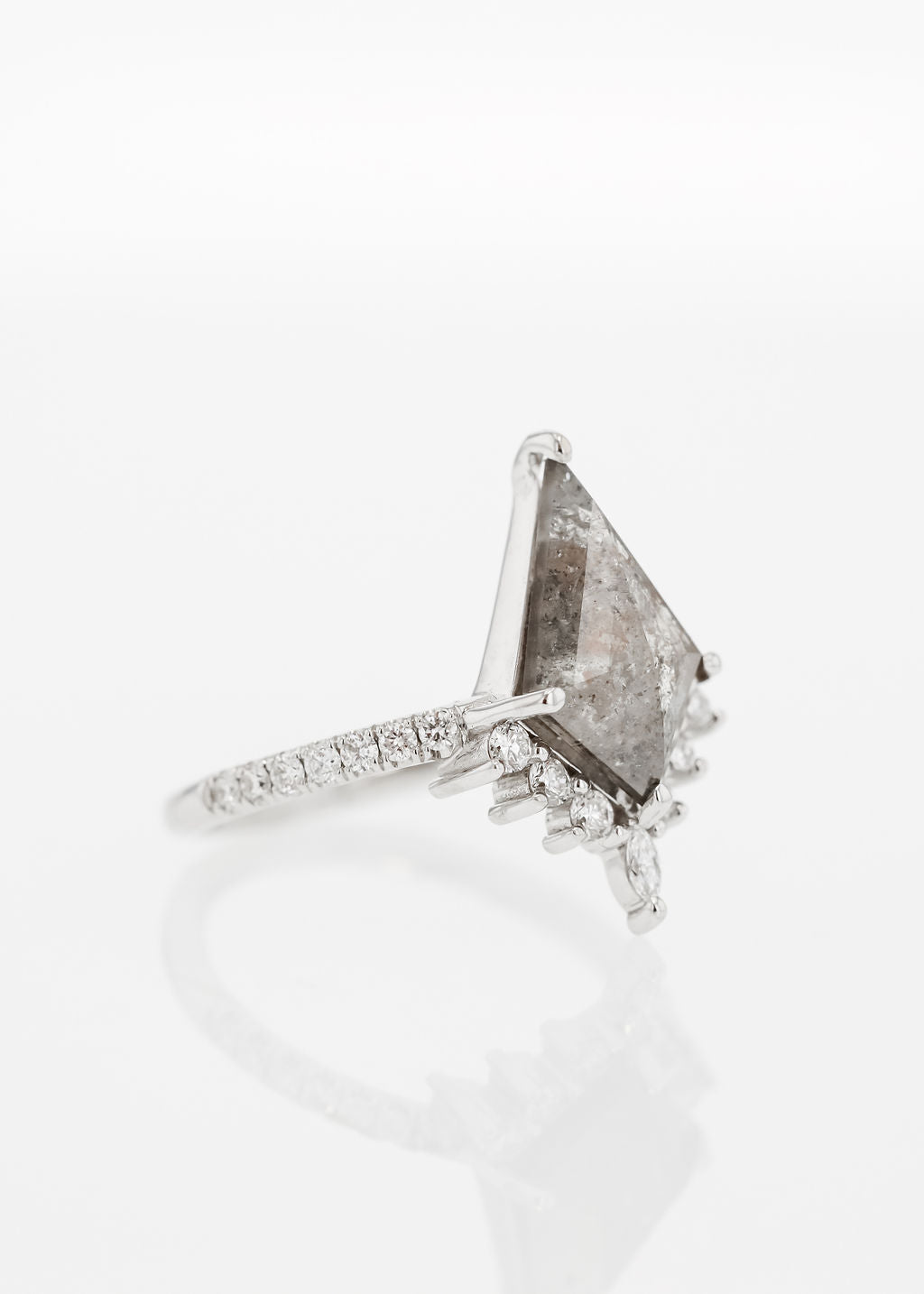 The Stella | 2.22ct Kite Salt and Pepper Diamond | 18k White Gold