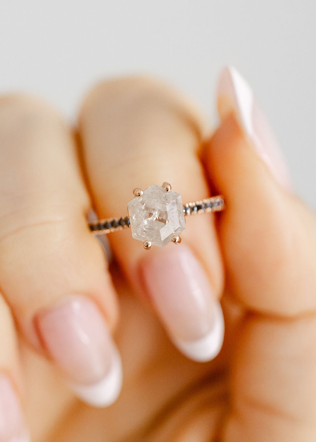 The Jett | 1.87ct Hexagon Salt and Pepper | Rose Gold