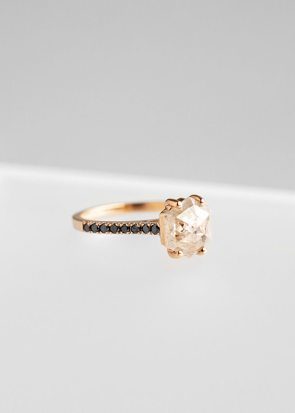 The Jett | 1.87ct Hexagon Salt and Pepper | Rose Gold