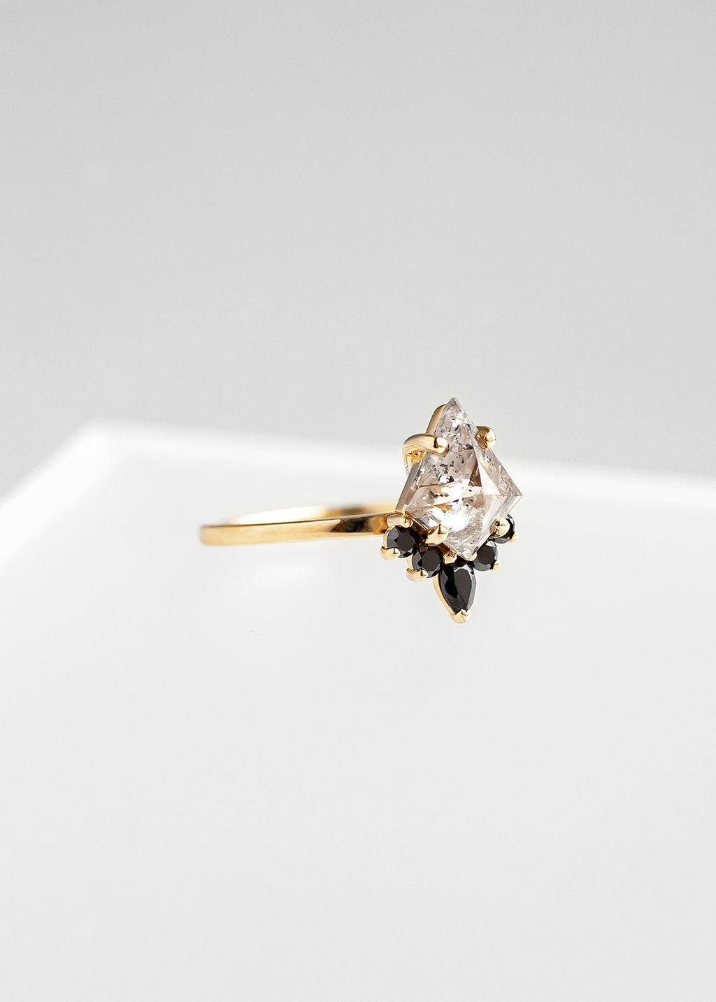 The Estelle | 1.39ct Kite Shaped Salt & Pepper Diamond | Yellow Gold