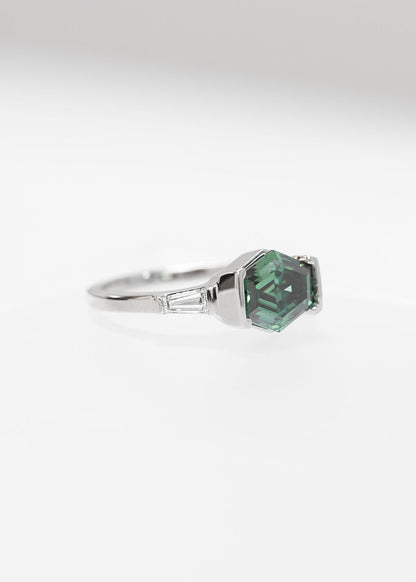 The Wolfe | 2.02ct Hexagon Teal Moissanite | White Gold