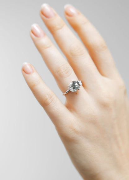 The Talia | 1.15ct Hexagon Salt & Pepper | White Gold