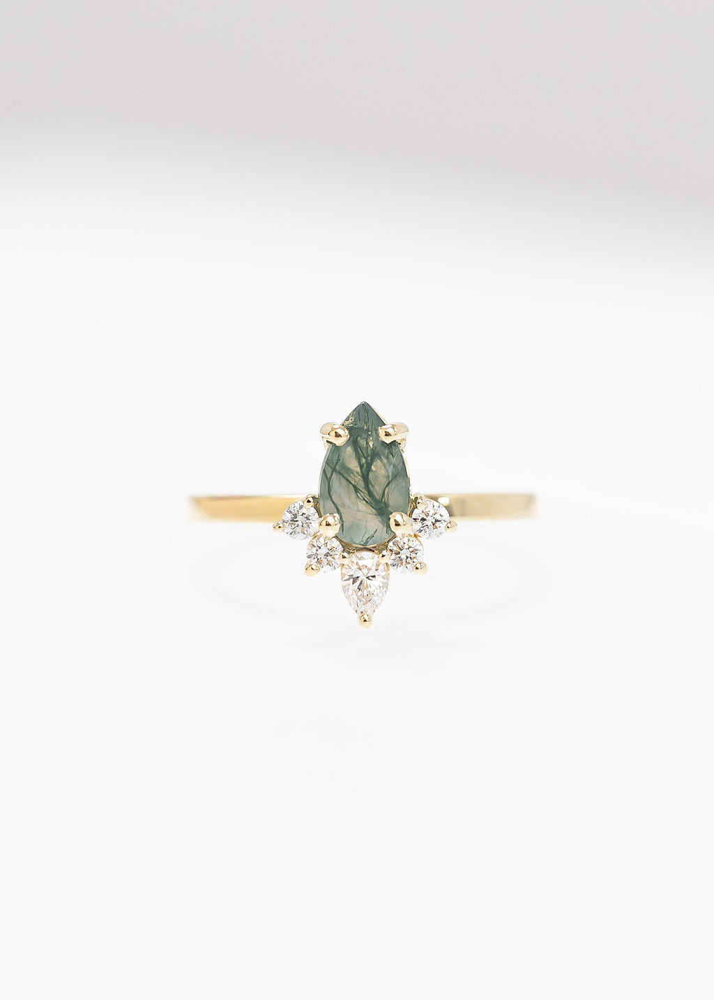 The Celeste | .74ct Pear Moss Agate | Yellow Gold