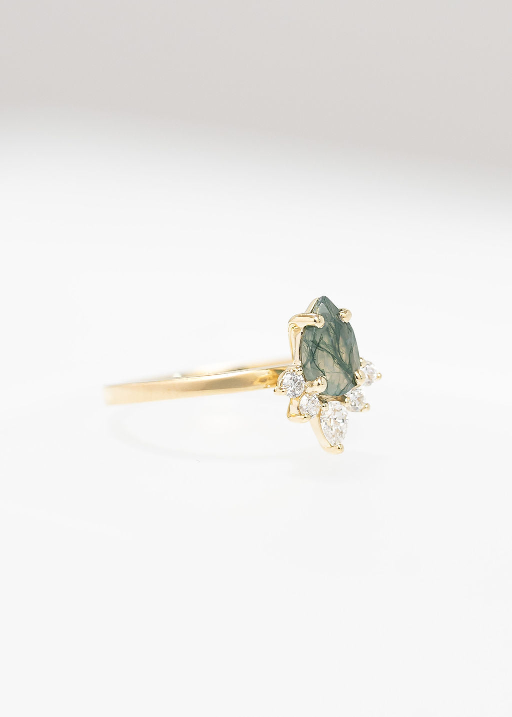 The Celeste | .74ct Pear Moss Agate | Yellow Gold