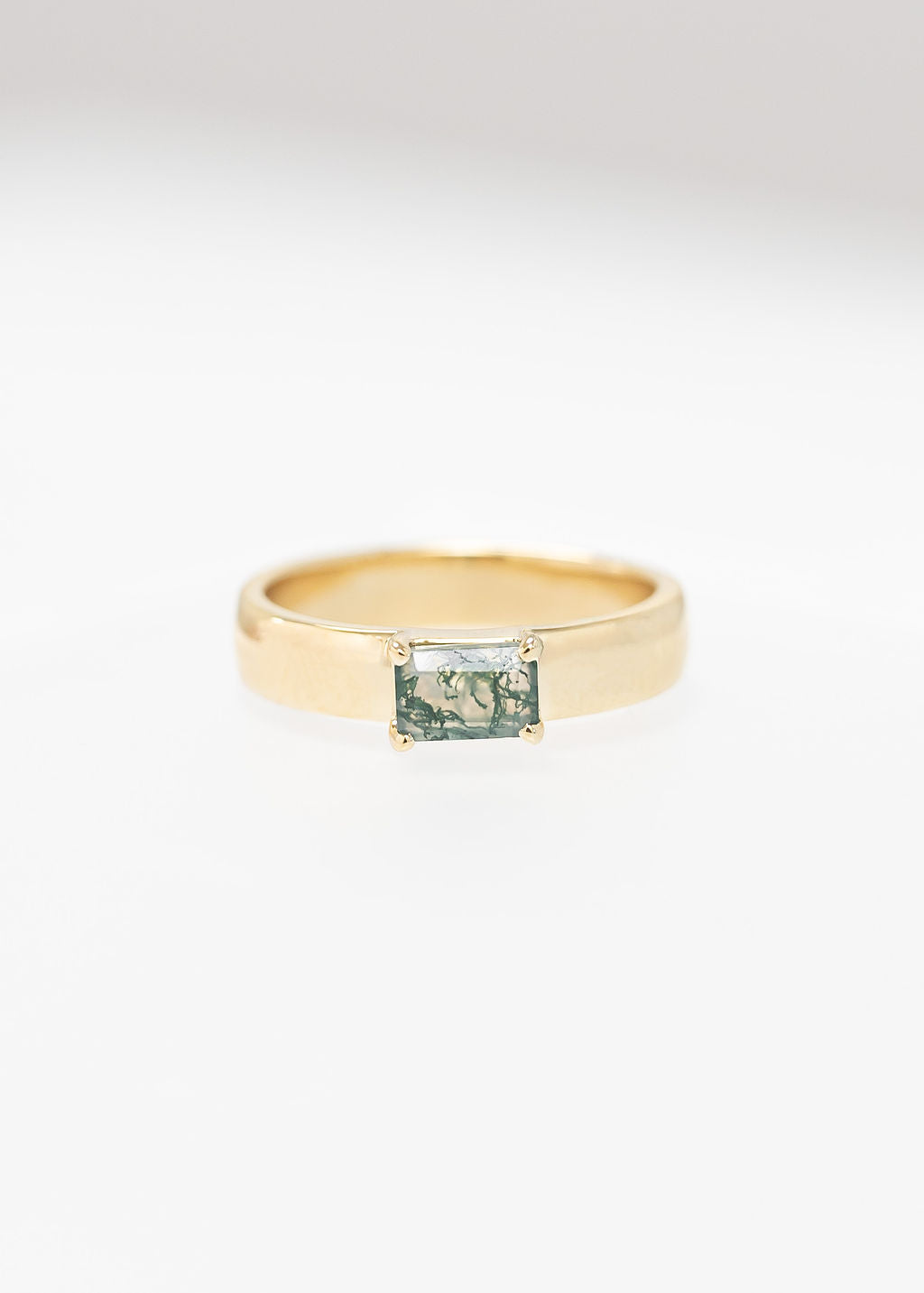 The Nox | .65ct Emerald Cut Moss Agate | Yellow Gold