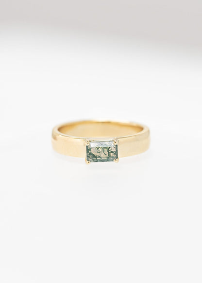 The Nox | .65ct Emerald Cut Moss Agate | Yellow Gold