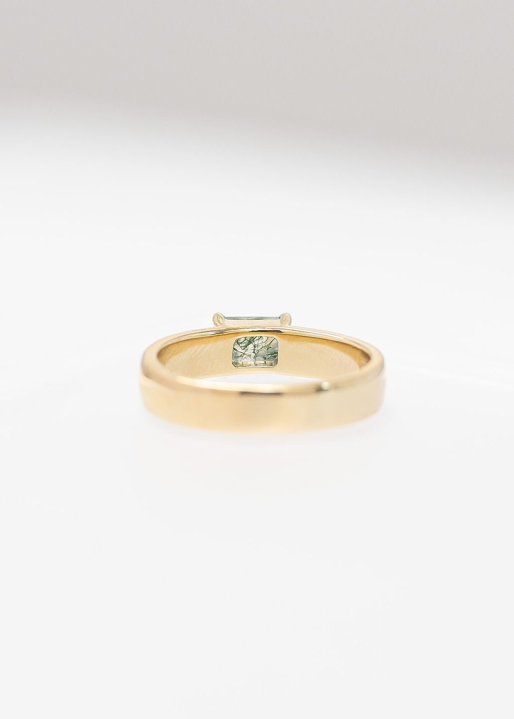 The Nox | .65ct Emerald Cut Moss Agate | Yellow Gold