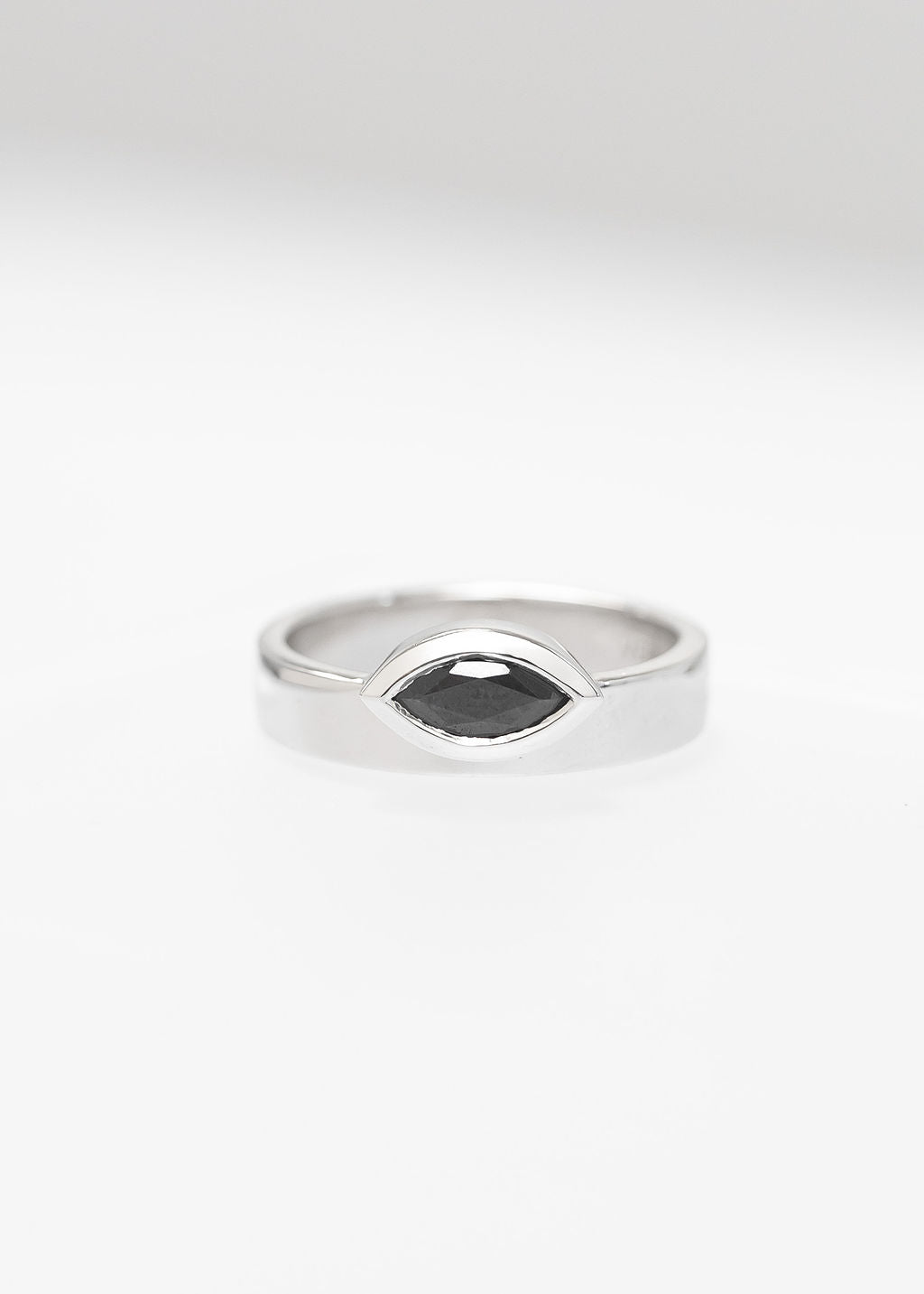 The Phoenix | .65ct Black Sapphire Marquise | White Gold