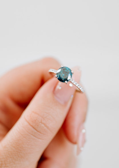 The Aurora Ring | 1.66ct Salt and Pepper Color Enhanced Blue Diamond | White Gold