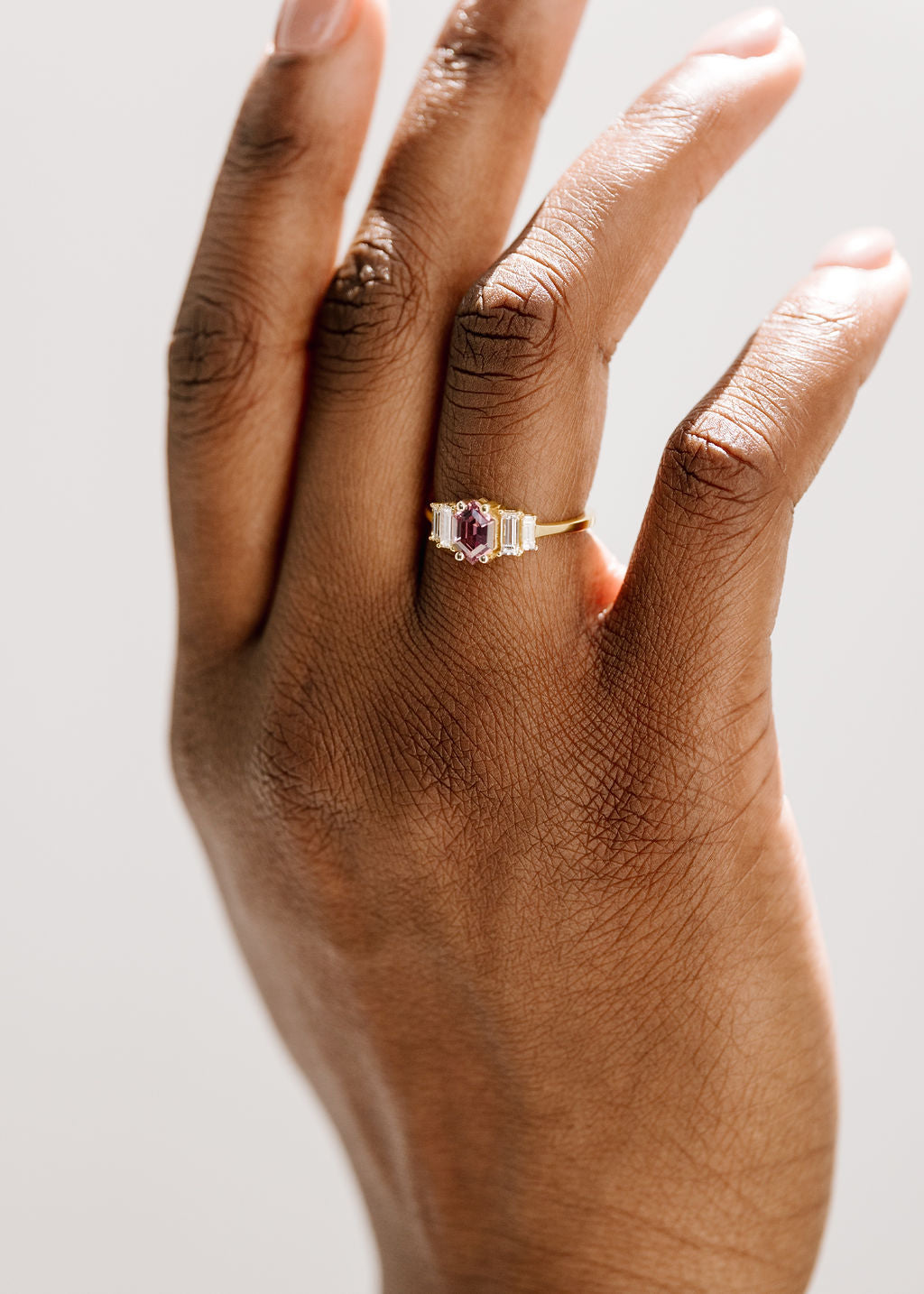 The Portia Ring | .94 Hexagon Pink Sapphire | Yellow Gold