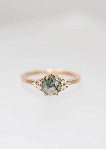 The Calisto | .69ct Hexagon Moss Agate | Rose Gold