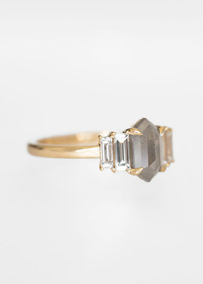 The Portia | 1.31ct Hexagon Salt and Pepper Diamond | Yellow Gold