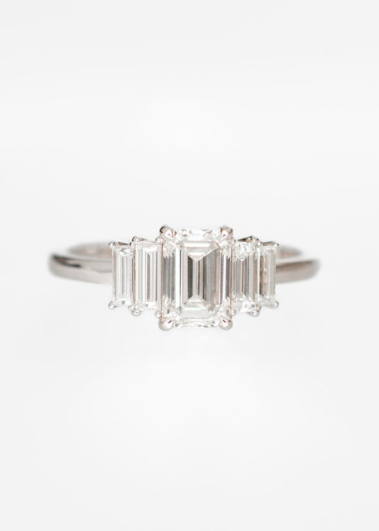emerald cut lab diamond engagement ring, baguette diamond ring, Portia setting, art deco engagement ring, 14K white gold diamond ring, ethical bridal jewelry, alternative engagement ring, vintage inspired ring design