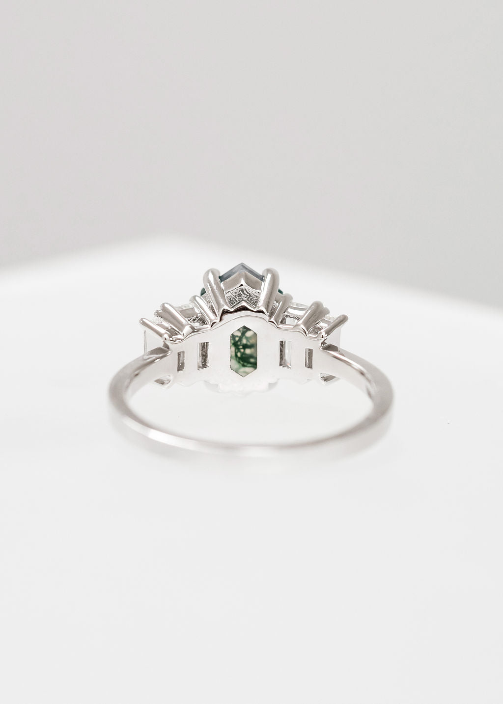 The Portia | 1.50ct Elongated Hexagon Moss Agate | White Gold
