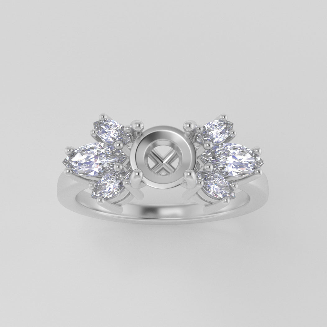 The Luna | 14k | White | Size 7.5 | Stone Moissanite | Marquise | 12x6mm | Moss Ring Box | Custom Engraving:  +$0