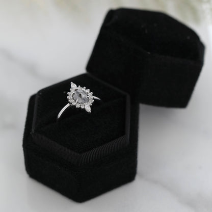 The Portia | 18k | White | Size 7.75 | Stone CU61 | Black Ring Box | Custom Engraving:  +$0