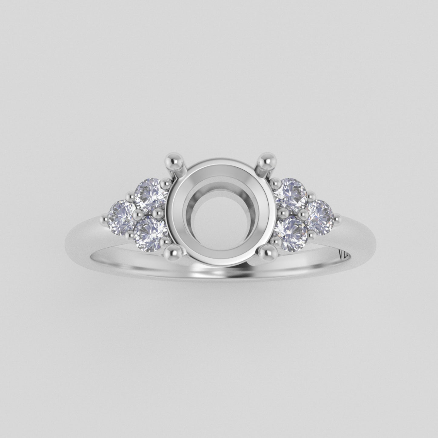 The Calisto | 14k | White | Size 10.25 | Stone Moissanite | Round | 7mm | Cinque Ring Box | Custom Engraving: Lil' Lady +$75