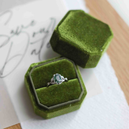 The Selene | Platinum | White | Size 8 | Stone EM51 | Moss Ring Box | Custom Engraving:  +$0