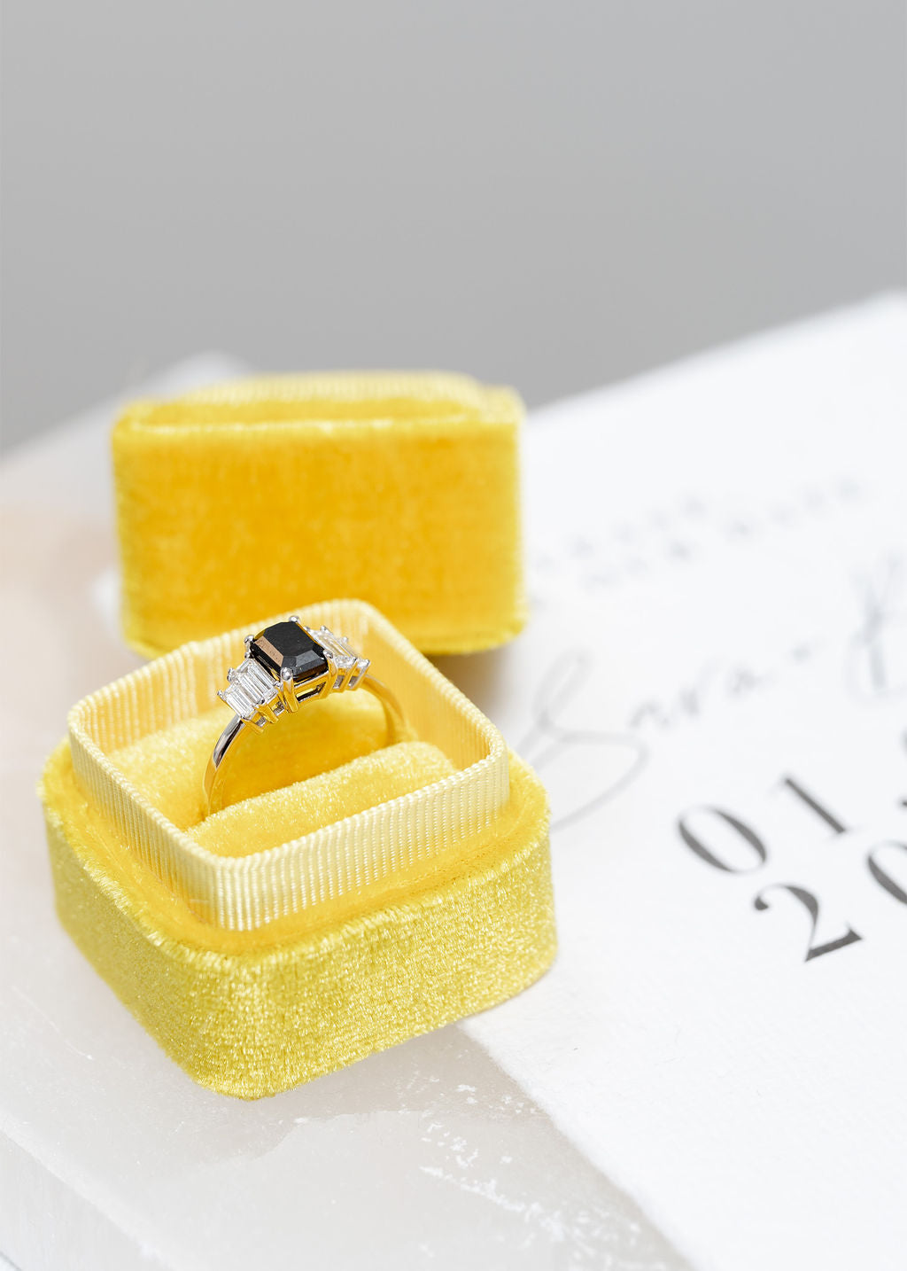 The Leda | 18k | White | Size 8 | Stone TOU5 | Yellow Ring Box | Custom Engraving:  +$0