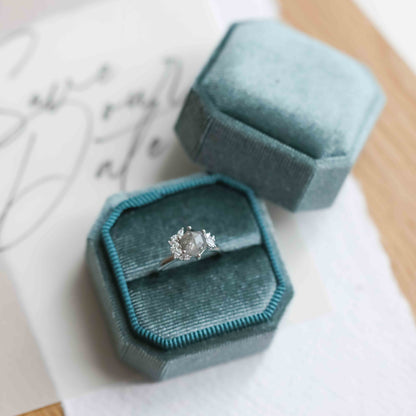 The Mira | 14k | White | Size 7 | Stone MG8 | Lagoon Ring Box | Custom Engraving:  +$0