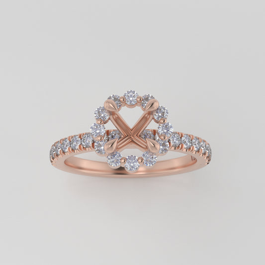 The Cordelia | 14k | Rose | Size 3 | Stone Moissanite | Round | 6.5mm | Gray Ring Box | Custom Engraving: Benjamin +$75