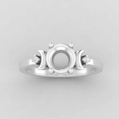 The Selene | 14k | White | Size 6.5 | Stone Moissanite | Round | 7mm | Purple Ring Box | Custom Engraving:  +$0